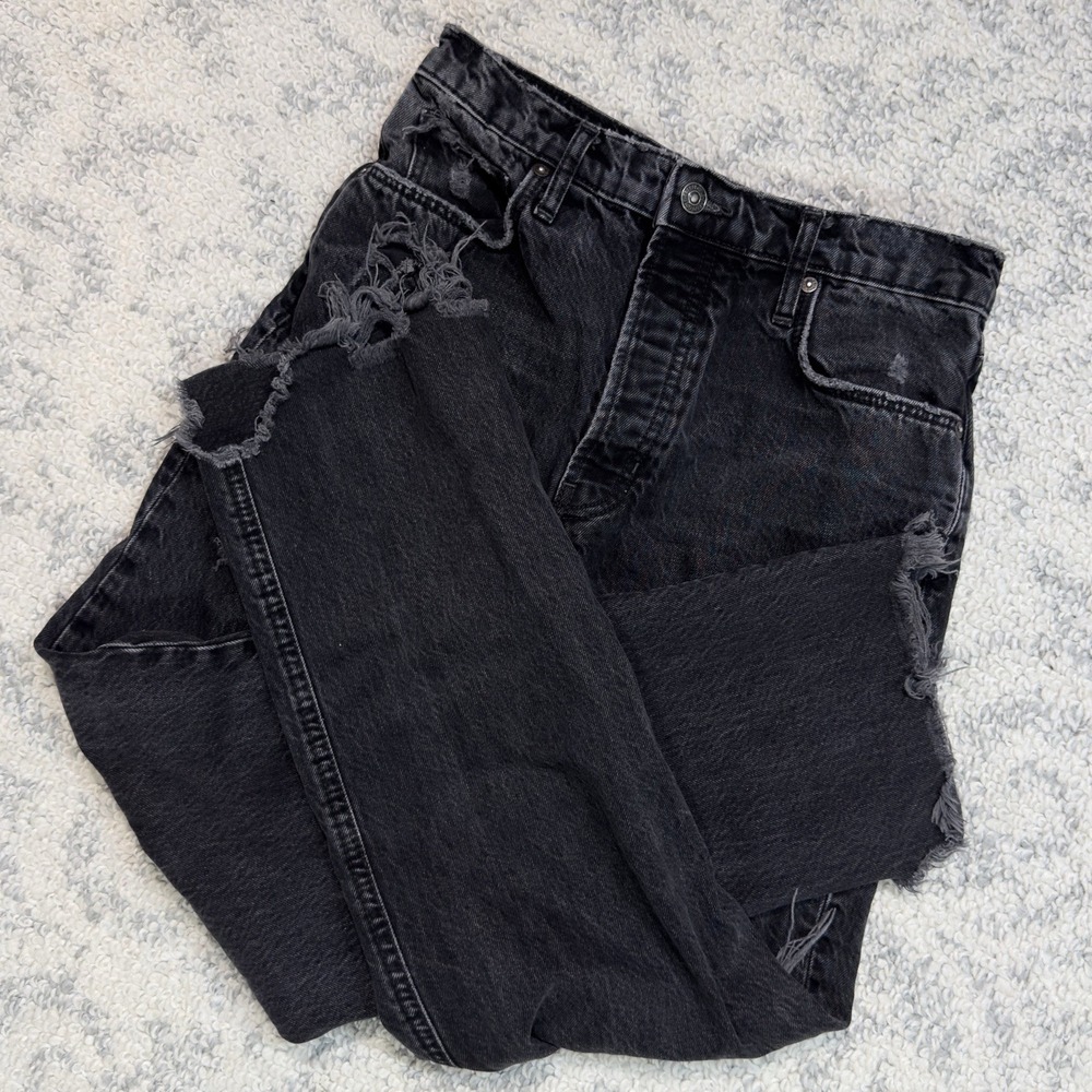 We The FREE PEOPLE‎ 27 Black Distressed Destroyed Raw Hem Button Fly High Rise